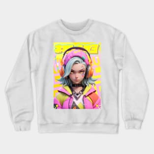 HEADPHONE GAL 9K - NEOTOKIO3 100%ドPE / DOPE | Anime Manga Otaku Culture Pop Art 3D | PROUD OTAKU Crewneck Sweatshirt